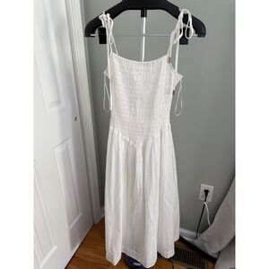 We're All Pretty Girls White Cotton Smocked Midi Dress Tie Strap Cottagecore M